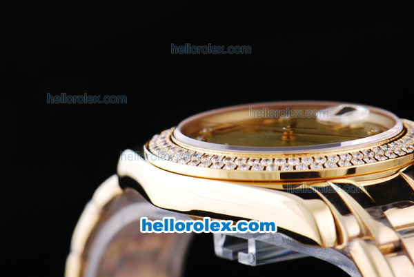 Rolex Day-Date Oyster Perpetual Chronometer Automatic Full Gold ETA Case with Diamond Bezel,Green MOP Dial and Diamond Marking-Big Calendar - Click Image to Close
